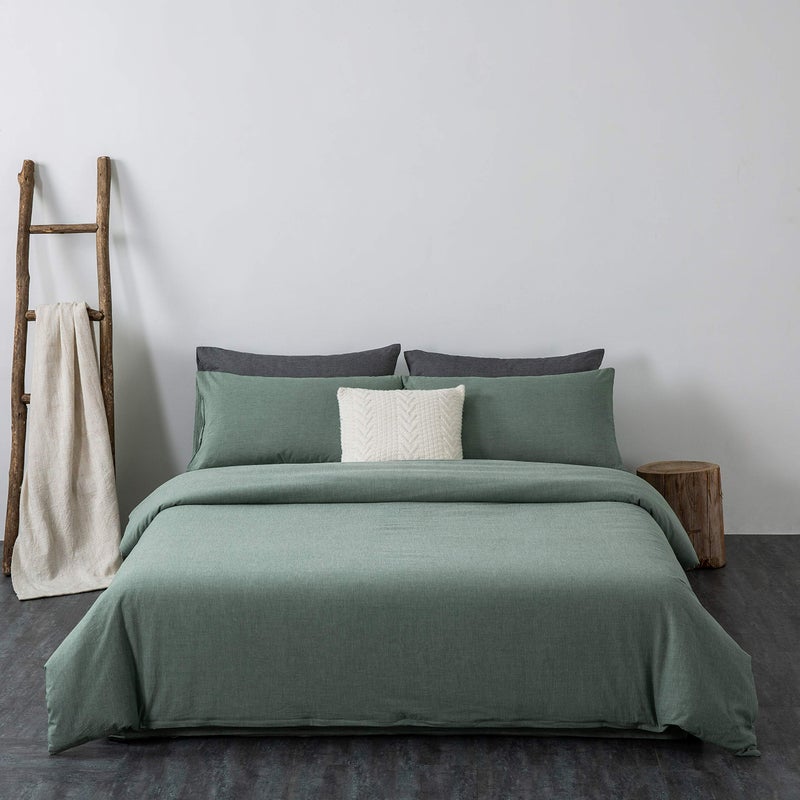 F.Y.Dreams 100% Washed Cotton Duvet Cover for Weighted Blanket 60x80 inches with 8 Ties, Zipper on Long Side/Grass Green/Just Duvet Cover - Image 1
